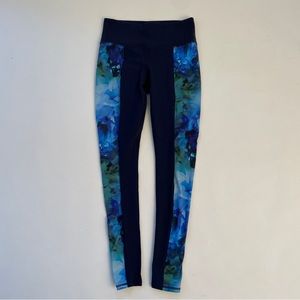 Athleta Leggings Womens Small Floral Print Blue Athletic Comfort Stretch